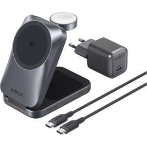 eufy Anker Prime Kabellose Ladestation  (3-in-1, MagGo, AirCool, Faltbar) nebelgrau