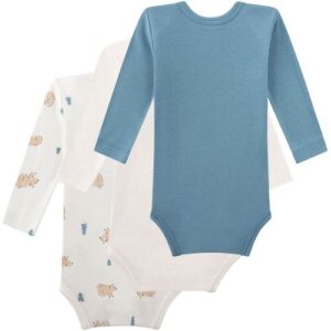 Sanetta 3er-Pack Bodys langarm Bären natur   blau 98