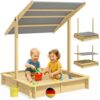Spielwerk® Sandkasten Hellbraun 120x120x120cm neigbares Sonnendach