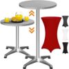Casaria® Stehtisch Silber 115x60cm + Stehtischhusse Rot Ø60cm