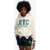 79.99 Superdry Damen Baumwolle Grafischer Text Country Club Varsity Kapuzenpullover, Creme & Grün, Größe: 40