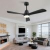 NAHILIMI Deckenventilator Mit Led-beleuchtung, Leise Für Wohnzimmer Und Schlafzimmer Mit Fernbedienung, Massivholz Und Metall, 132 Cm, 3 Flügel, Schwarz