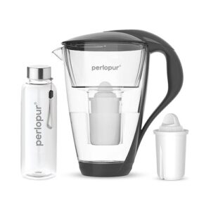 PearlCo GmbH Glas Wasserfilter inkl. 1 Kartusche plus Glasflasche Anthrazit