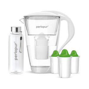 PearlCo GmbH Glas Wasserfilter inkl. 3 Kartuschen plus Glasflasche Weiß