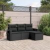 vidaXL 4-tlg. Garten-Sofagarnitur mit Kissen Schwarz Poly Rattan Schwarz