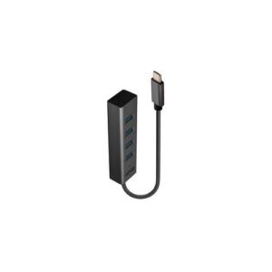 LINDY 43325 USB-Hub 4 Port USB-A USB 3.2 Gen1 5 GBit/s mit USB-C® Stecker Grau 43325