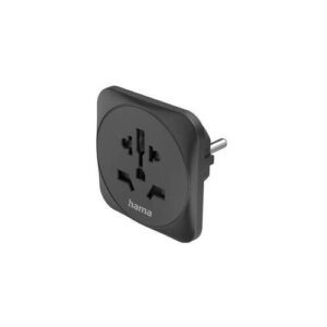 hama 00223454 Reiseadapter Typ E und F, 3-polig, universal, Welt nach Europa, Schwarz