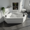 Indoor Whirlpool Eckbadewanne 145×145 cm, 24 Massagedüsen Heizung LED, Einbau für 2 Personen, Acryl, Caribia SAMOA Deluxe, Made in Germany