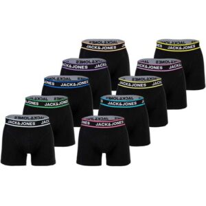 Jack & Jones Herren Boxershorts, 10er Pack JACLIMES SOLID TRUNKS 10 PACK, Baumwoll-Stretch, Logo Schwarz / L