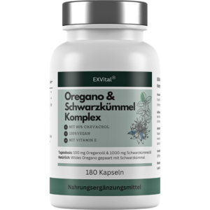 Oregano- Schwarzkümmelöl Komplex, 180 vegane Kapseln von EXVital