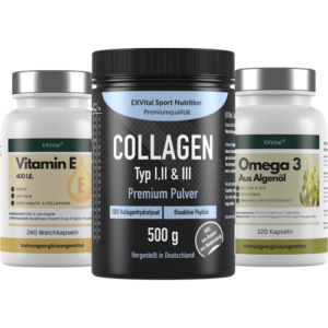 Exvital Daily Nutrition Set (Collagen Pulver, Omega 3 & Vitamin E Kapseln)
