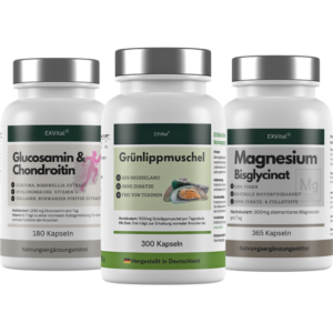 Exvital GelenkPlus Set (Glucosamin, Grünlippmuschel & Magnesium Kapseln)