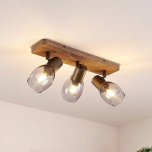 Lindby Ineska Deckenstrahler, dreiflammig, eckig Lindby, dimmbar, Holz dunkel, für Wohn- / Esszimmer, Holz, Skandinavisch, Strahler
