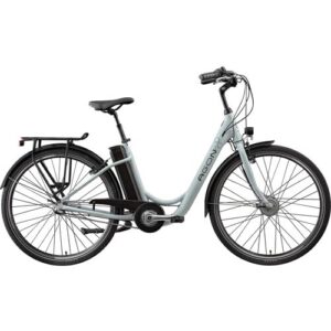 E-Bike AGON „Aurora“ Gr. 48, grau (rock cristal silber), Elektrofahrräder, 48cm, 28 Zoll (71,12cm), E-Bike 26″ Citybike 150-175cm Pedelec Nabenmotor Fahrrad 3 Gang Licht