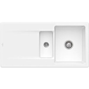 Villeroy und Boch Villeroy & Boch Siluet Einbauspüle 333701RW mit Ablaufgarnitur und Handbetätigung, Stone White
