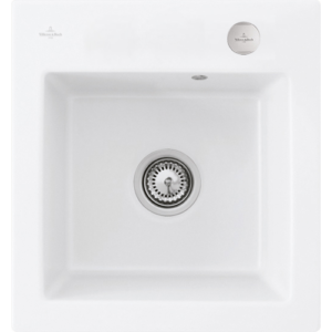 Villeroy und Boch Subway Flächenbündige Spüle 67812FRW mit Ablaufgarnitur und Exzenterbetätigung, Stone White