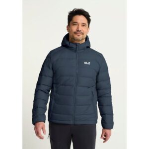 Daunenjacke JACK WOLFSKIN „WILD PASS DOWN HOODY M RDS“, Herren, Gr. XXXL (60), blau (midnightsky), Obermaterial: 100% Polyester. Füllung: 90% Daunen, 10% Sonstige Fasern. Futter: 100% Polyester, Jacken Daunenjacke, mit Kapuze, 3-in-1-kompatibel, warm gefü