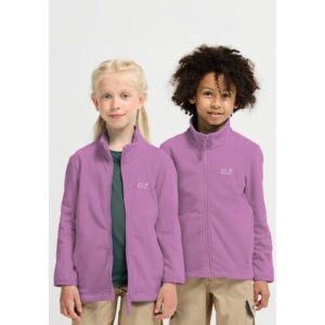Fleecejacke JACK WOLFSKIN „TAUNUS 100 FZ K“, Jungen, Gr. 140, lila (vivid orchid), Fleece, Obermaterial: 100% Polyester. Futter: 100% Polyester, unifarben, Basic normal, Rundhals, Jacken Fleecejacke, winddicht, wasserabweisend, mit Kinnschutz
