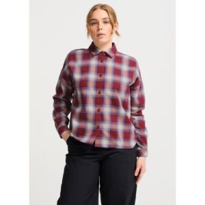 Flanellbluse JACK WOLFSKIN „BAJA FLANNEL SHIRT W“, Damen, Gr. XXL (48), check, merlot, Obermaterial: 100% Baumwolle, Blusen, Flanellhemd, weich, vielseitig kombinierbar