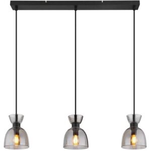 GLOBO Pendelleuchte schwarz Rauch mattschwarz Metall Glas B/H: ca. 65×120 cm E14 3 Brennstellen