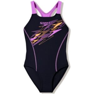 Badeanzug SPEEDO „für Mädchen“, Kinder, Gr. 176 (170), N-Gr, schwarz (blk, pur), Obermaterial: 80% Polyester, 20% Elasthan, Badeanzüge Badeanzug, für Kinder und Jugendliche entwickelt, schnell trocknend