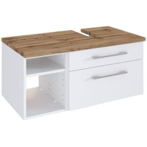 Waschbeckenunterschrank DAVOS rechts 90 x 41 cm Weiß matt/ Wotan Eiche