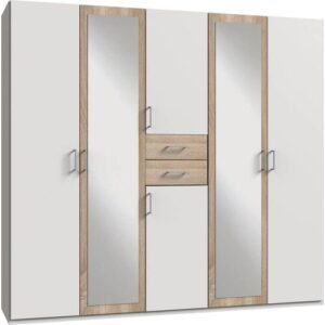 Kleiderschrank WIMEX „Diver Drehtürenschrank mit Spiegel, in der Breite: 225cm“, weiß (weiß, struktureichefb hell, griffe alu), B:225cm H:207cm T:58cm, Schränke, Kleiderschrank, Bestseller Schlafzimmerschrank wahlweise 3 Innenausstattungen