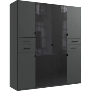 Drehtürenschrank WIMEX „Danzig“, schwarz (graphit, lange durchgängige türfronten glas schwarz), B:180cm H:208cm T:58cm, Holzwerkstoff, Schränke, Drehtürenschrank, mit Schubladen auf bequemer Höhe, mit Glastüren
