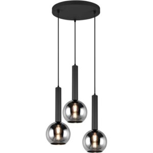 TRIO LEUCHTEN Pendelleuchte „Clayton“, schwarz (schwarz matt), 3, Ø 45cm H: 150cm, 1 Stk., Leuchten, Hängelampe höhenverstellbar bis 150cm, Glas rauchfarbig, exkl 3xE27, Pendelleuchte