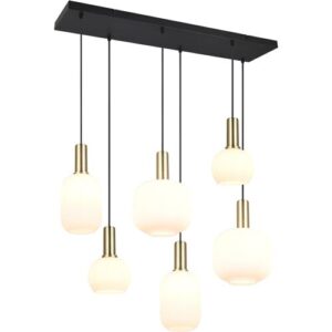 TRIO LEUCHTEN Pendelleuchte „DIVA, E27 Hängelampe 6-flammig mit Glasschirm, exkl 6xE27 max 10W“, braun (messing matt), 6, H: 150cm, 1 Stk., Leuchten, höhenverstellbar bis max 150cm Hängeleuchte 92x 35 cm Wohnzimmer Küche, Pendelleuchte