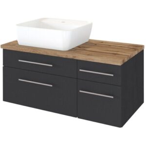 Waschtisch DAVOS 90 x 61 cm links mit Schubkästen Graphit matt/ Wotan Eiche