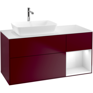 Villeroy und Boch Finion Waschtischunterschrank F811GFHB 120cm, Abdeckplatte white matt, Regale Glossy white lacquer, Peony Matt