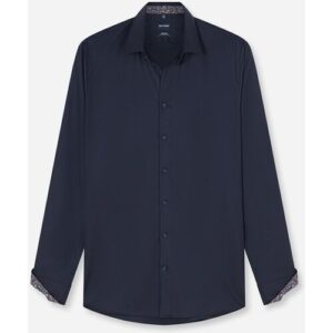 Langarmhemd OLYMP „No. Six“, Herren, Gr. 44, N-Gr, blau (marine), Web, Obermaterial: 97% Baumwolle, 3% Elastolefin, unifarben, slim fit normal, 2-Knopf-Manschette verstellbar, Hemden, Businesshemd, Kentkragen, Super Slim