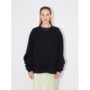 Sweatshirt LEGER „Indra, LeGer by Lena Gercke“, Damen, Gr. 44, schwarz, Sweatware, Obermaterial: 65% Baumwolle, 35% Polyester, unifarben, oversize hüftlang, Rundhals, eingesetzt Rippbündchen, Sweatshirts Sweatshirt, Oversized fit mit Rundhalsausschnitt