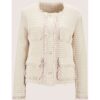 Jerseyblazer MADELEINE „Blazer Kurzer Bouclé-Blazer“, Damen, Gr. 40, weiß (perlweiß, hellamethyst), Obermaterial: 73% Baumwolle CO. 22% Polyester PES. 5% sonstige Fasern AF., Modern, normal, Blazer