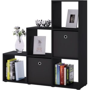 Standregal VCM „Holz Stand Treppenregal Regal 6 Fächer Nitas“, schwarz, B:108cm T:29cm, Regale, Standregal