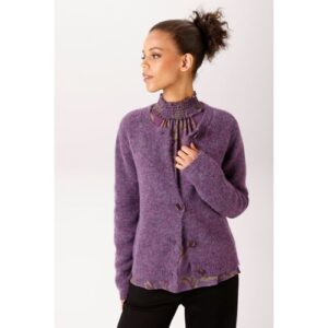 Strickjacke ANISTON CASUAL, Damen, Gr. 42, lila, meliert, Strick, Obermaterial: 76% Polyester, 13% Polyamid, 8% Wolle, 3% Elasthan, meliert, figurumspielend hüftlang, Rundhals, Rippstrickbündchen, Strickjacken Strickjacke, aus bunt meliertem, flauschig we