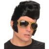 KARNEVAL-MEGASTORE Rock and Roll Perücke Herren schwarz mit Brille gold – male