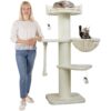 HAPPYPET Premium Kratzbaum Grosse Katzen Stabil ‚Cooper‘ – 150 cm Großer Katzenbaum   Creme