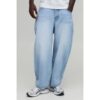 Herren Essenzielle Barrel-Fit-Jeans Hosen   Light Blue   Größe 44R   BOOHOOMAN