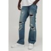 Herren Schmal Geschnittene Ausgestellte Jeans Hosen Mit Destroyed-Effekt   Antique Blue   Größe 32S   BOOHOOMAN