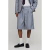 Herren Bestickte Weit Geschnittene Jorts Mit Bundfalten Und Maßgeschneidertem Schnitt   Grey   Größe 32   BOOHOOMAN
