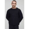Herren Boxy Fit Gerippter Strickpullover   Charcoal   Größe XS   BOOHOOMAN