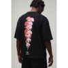Herren Schwarzes Übergroßes T-Shirt Mit Blumen-Wirbelsäulen-Print   Black   Größe Large   BOOHOOMAN