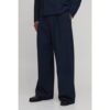 Herren Nadelstreifen-Bundfaltenhose Mit Weitem Bein In Schneiderqualität   Navy   Größe 34   BOOHOOMAN