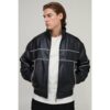 Herren Übergroße Bomberjacke Mit Stehkragen Und Paspelierung Aus Kunstleder   Black   Größe 2XL   BOOHOOMAN