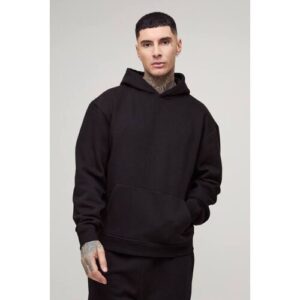 Herren Hoher Oversized Boxy Basic Hoodie Sweatshirt   Black   Größe Large   BOOHOOMAN
