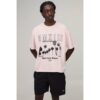 Herren Übergroßes Kastenförmiges Bedrucktes Oberteil & Hosen-Set   Pink   Größe Small   BOOHOOMAN