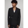 Herren Nadelstreifen Relaxed Fit Blazer Mit Schnallendetail Und Wickeldesign   Black   Größe 40   BOOHOOMAN