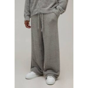 Herren Gerade Geschnittene Extrem Flauschige Jogginghose   Grey   Größe XL   BOOHOOMAN